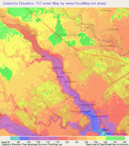 Zadariciu,Romania Elevation Map