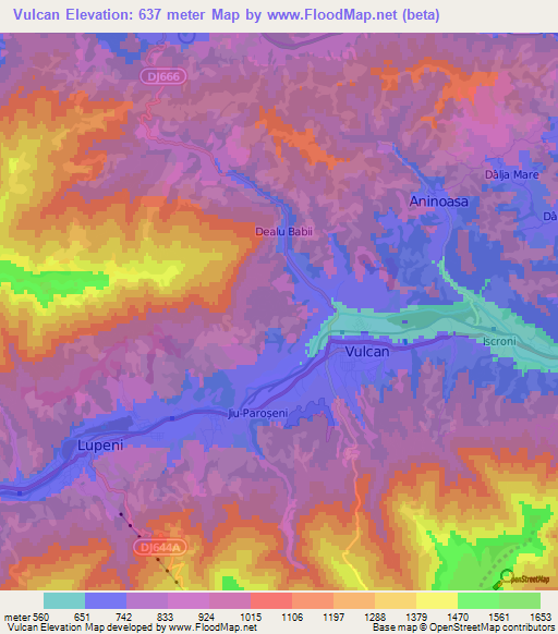 Vulcan,Romania Elevation Map