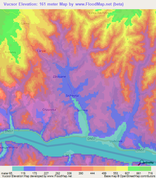 Vucsor,Romania Elevation Map