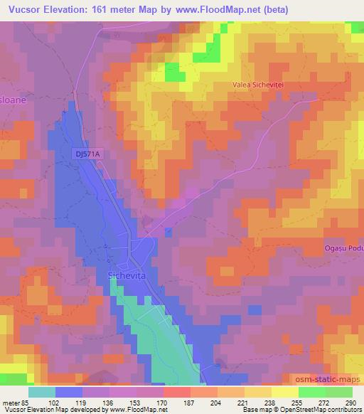 Vucsor,Romania Elevation Map