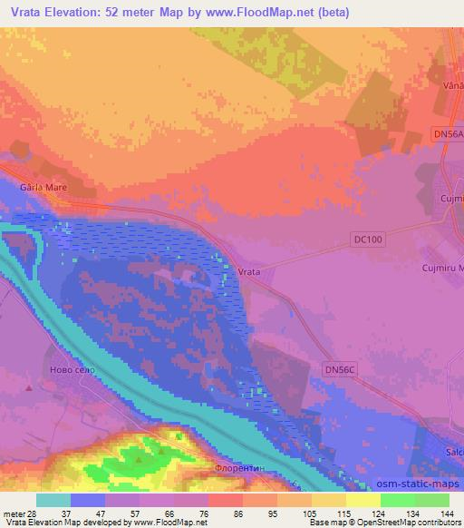 Vrata,Romania Elevation Map