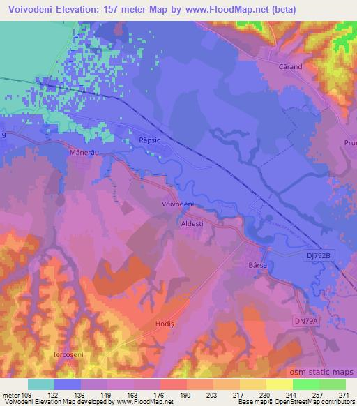 Voivodeni,Romania Elevation Map