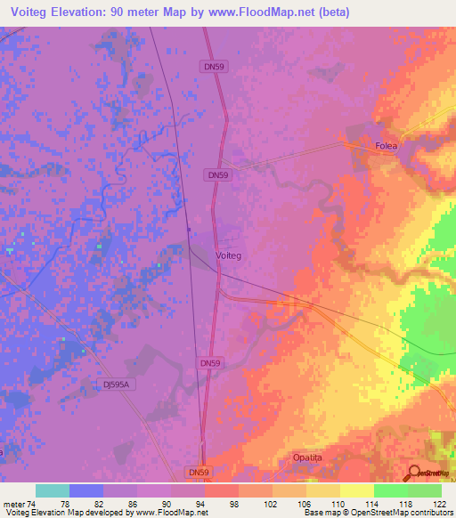 Voiteg,Romania Elevation Map