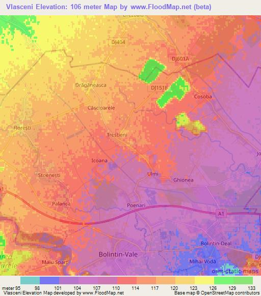 Vlasceni,Romania Elevation Map
