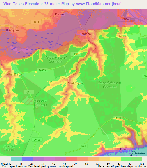 Vlad Tepes,Romania Elevation Map