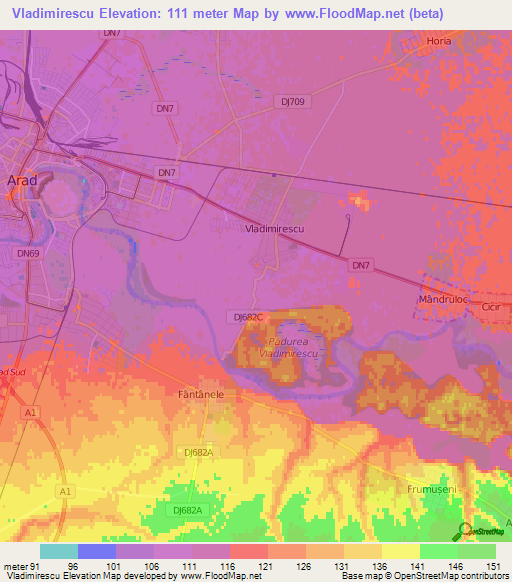 Vladimirescu,Romania Elevation Map
