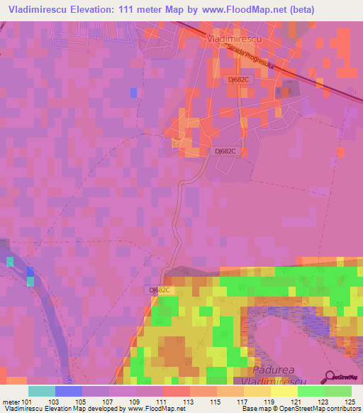 Vladimirescu,Romania Elevation Map