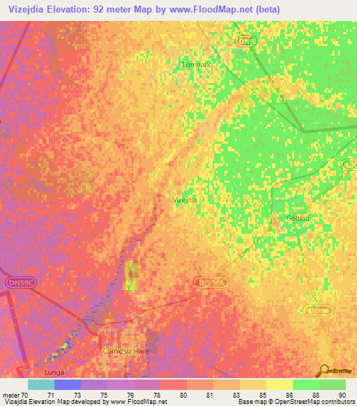 Vizejdia,Romania Elevation Map