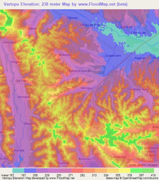 Vartopu,Romania Elevation Map