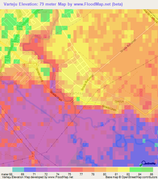 Varteju,Romania Elevation Map