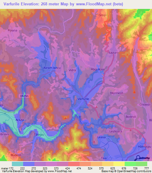 Varfurile,Romania Elevation Map