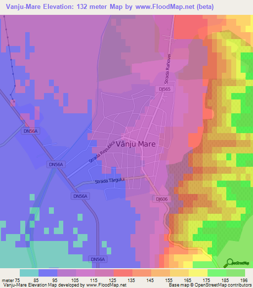 Vanju-Mare,Romania Elevation Map