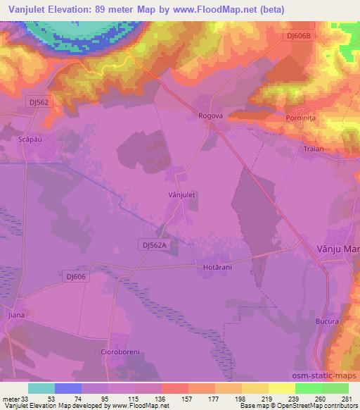 Vanjulet,Romania Elevation Map