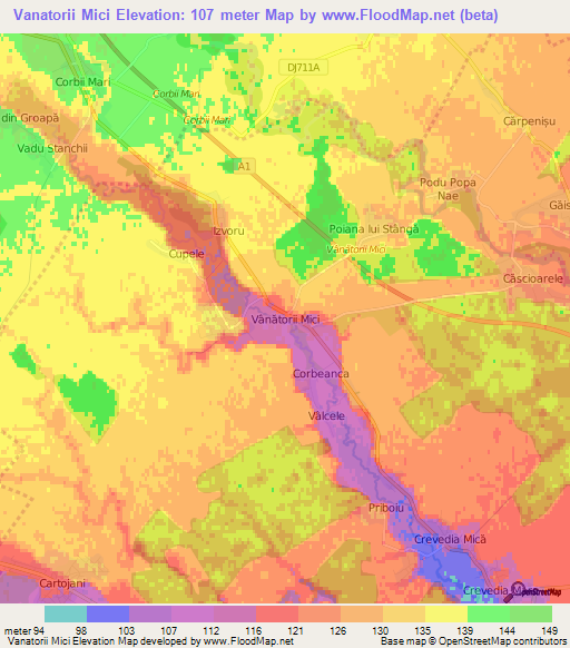 Vanatorii Mici,Romania Elevation Map