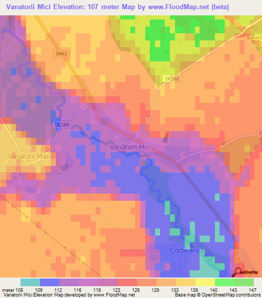 Vanatorii Mici,Romania Elevation Map