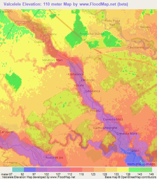 Valcelele,Romania Elevation Map