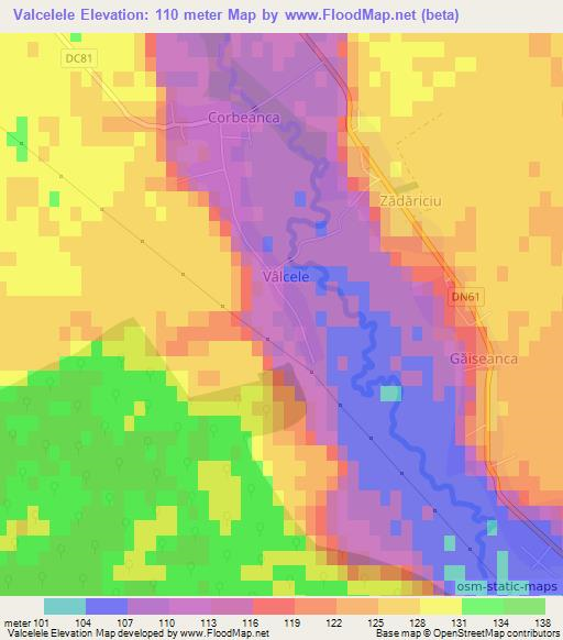 Valcelele,Romania Elevation Map