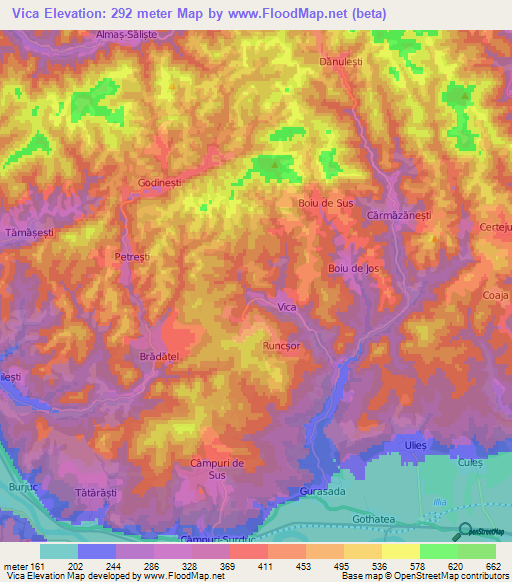 Vica,Romania Elevation Map