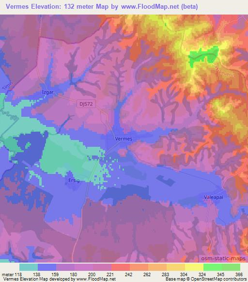 Vermes,Romania Elevation Map