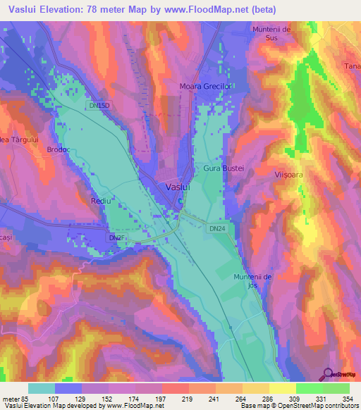 Vaslui,Romania Elevation Map