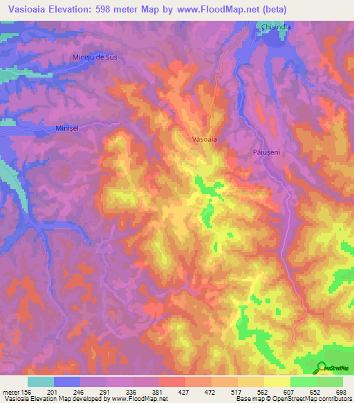 Vasioaia,Romania Elevation Map