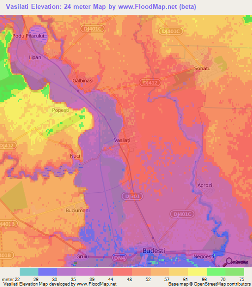 Vasilati,Romania Elevation Map