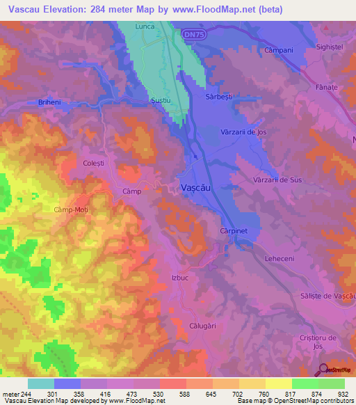 Vascau,Romania Elevation Map