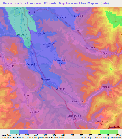 Varzarii de Sus,Romania Elevation Map