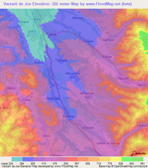 Varzarii de Jos,Romania Elevation Map