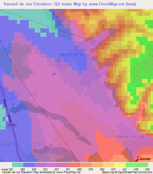 Varzarii de Jos,Romania Elevation Map