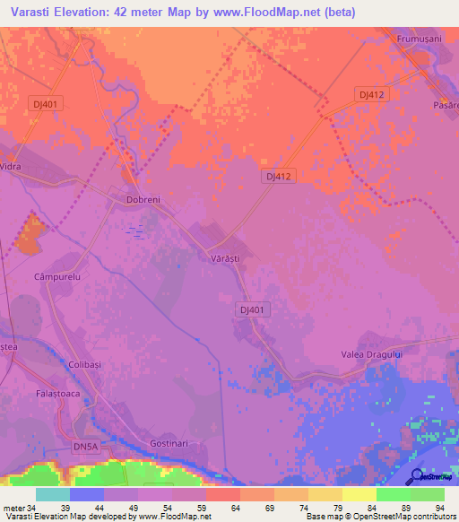 Varasti,Romania Elevation Map