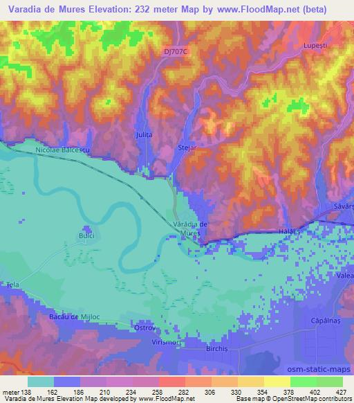 Varadia de Mures,Romania Elevation Map