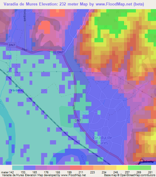 Varadia de Mures,Romania Elevation Map