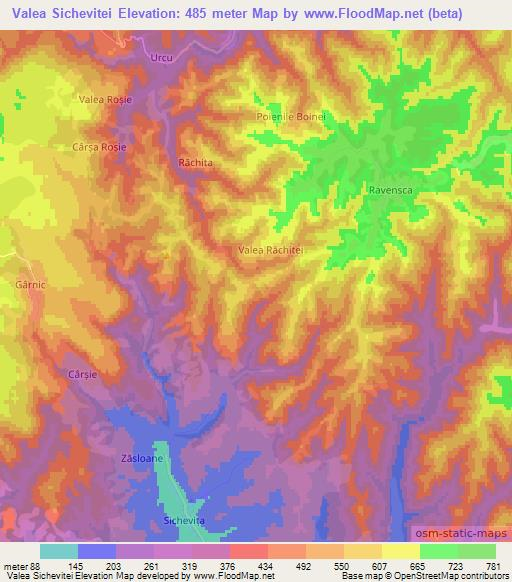 Valea Sichevitei,Romania Elevation Map