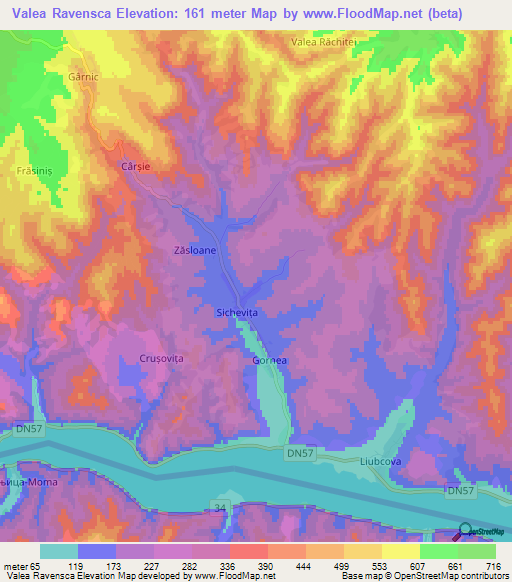 Valea Ravensca,Romania Elevation Map