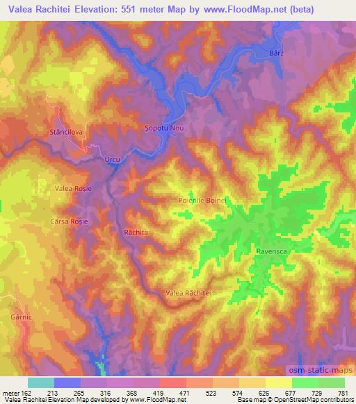 Valea Rachitei,Romania Elevation Map