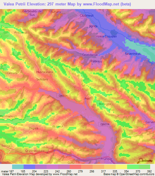 Valea Petrii,Romania Elevation Map