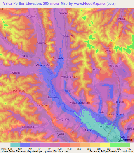 Valea Perilor,Romania Elevation Map