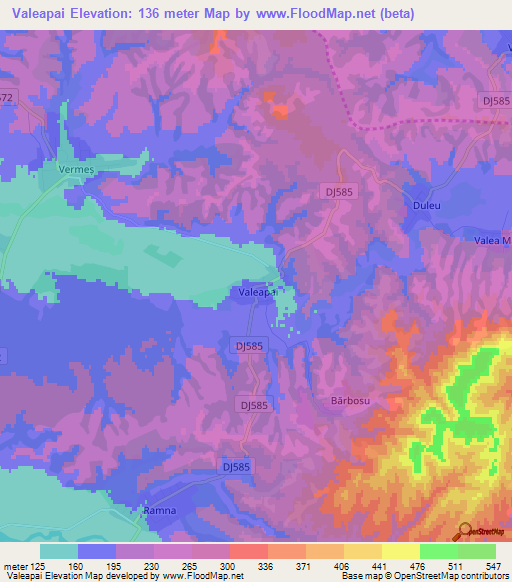 Valeapai,Romania Elevation Map