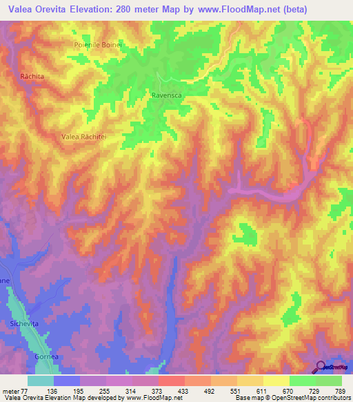 Valea Orevita,Romania Elevation Map