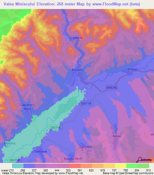 Valea Miniscului,Romania Elevation Map