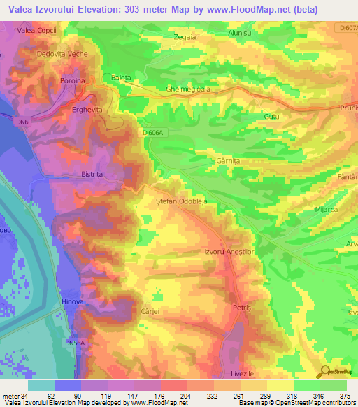 Valea Izvorului,Romania Elevation Map