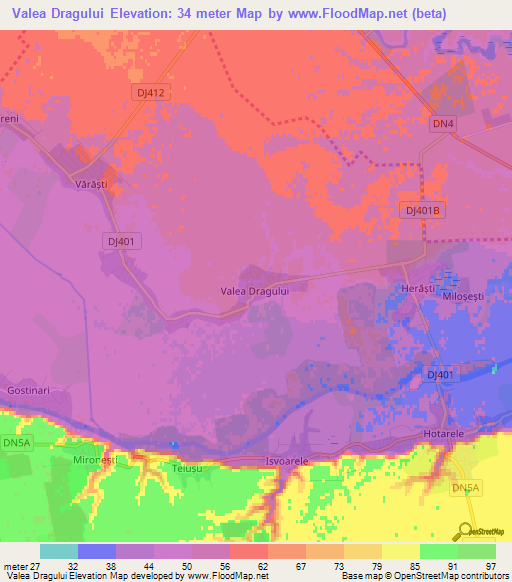 Valea Dragului,Romania Elevation Map