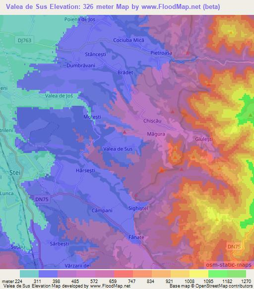 Valea de Sus,Romania Elevation Map