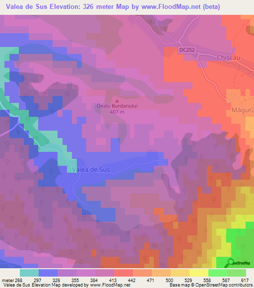 Valea de Sus,Romania Elevation Map