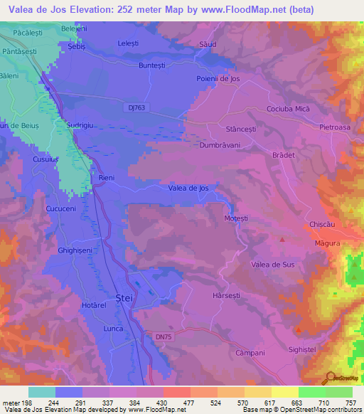 Valea de Jos,Romania Elevation Map