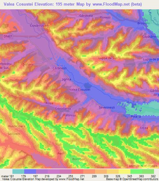 Valea Cosustei,Romania Elevation Map