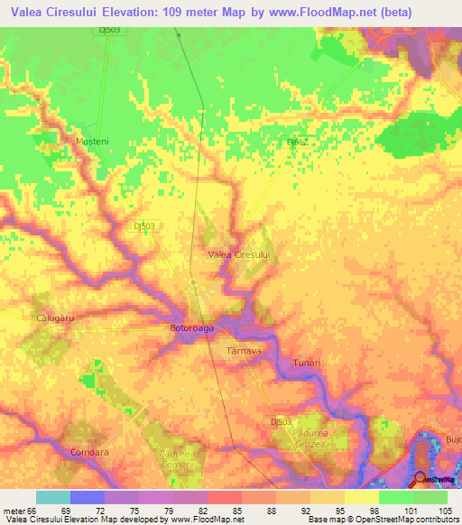 Valea Ciresului,Romania Elevation Map