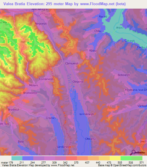 Valea Bratia,Romania Elevation Map