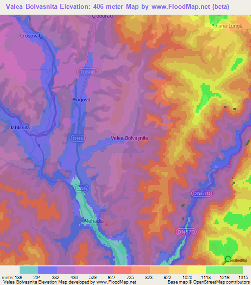 Valea Bolvasnita,Romania Elevation Map